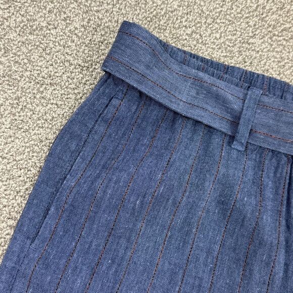 J. Jill Jenna Striped Linen Wide Leg Crop Pants Denim Blue Small Elastic Waist - Picture 4 of 10